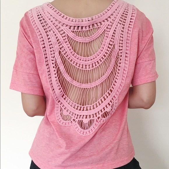 Tops - Pink Tee with Back Crochet Details